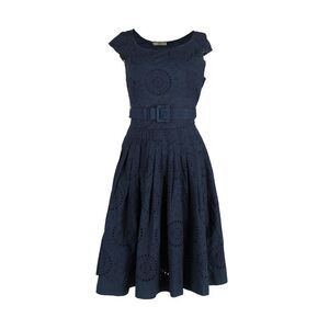 Prada Broderie Anglaise Belted Dress in Navy Blue Cotton